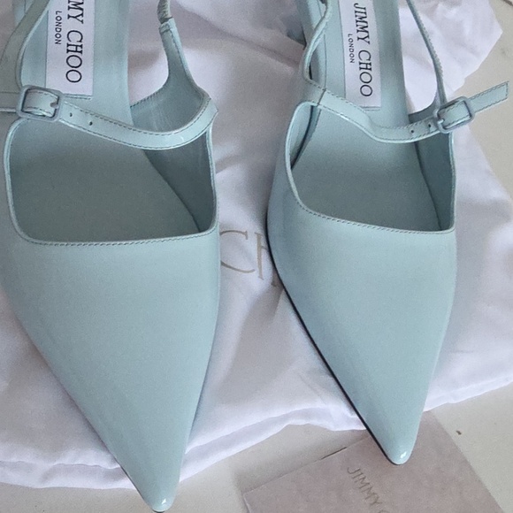 NIB JIMMY CHOO | Didi 45 patent leather slingback pumps HEELS Ice Blue SZ 38 - Picture 4 of 8
